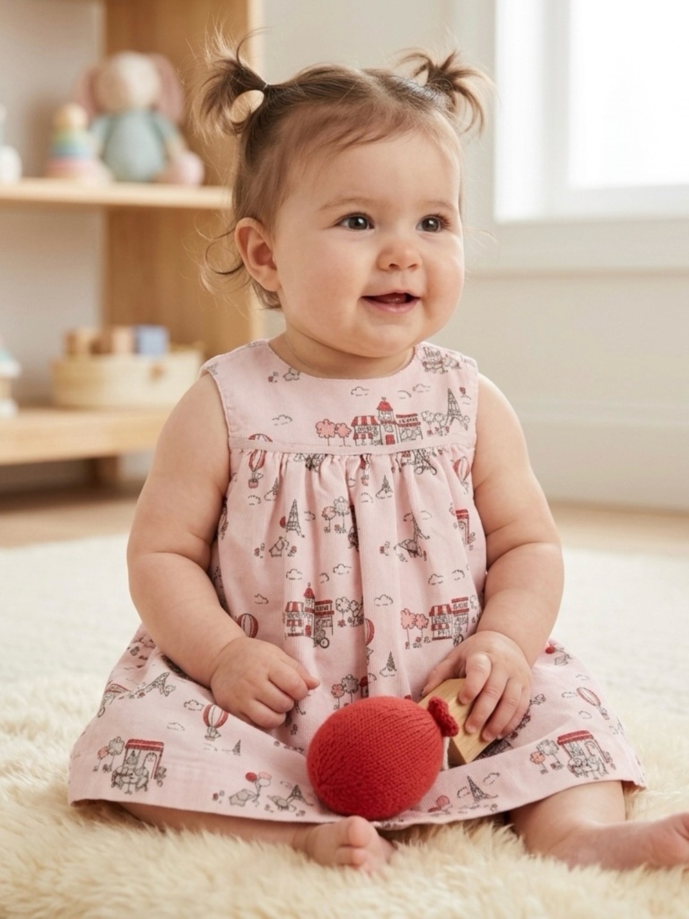 🔴 Gymboree Petit Paris Pink Corduroy Dress 6-12M Elephants & Eiffel Tower HTF